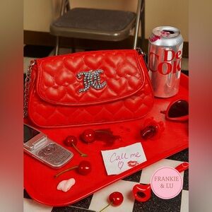 Juicy Couture Straight From the Heart Quilted Red Shoulder Bag Gold Chain NWT